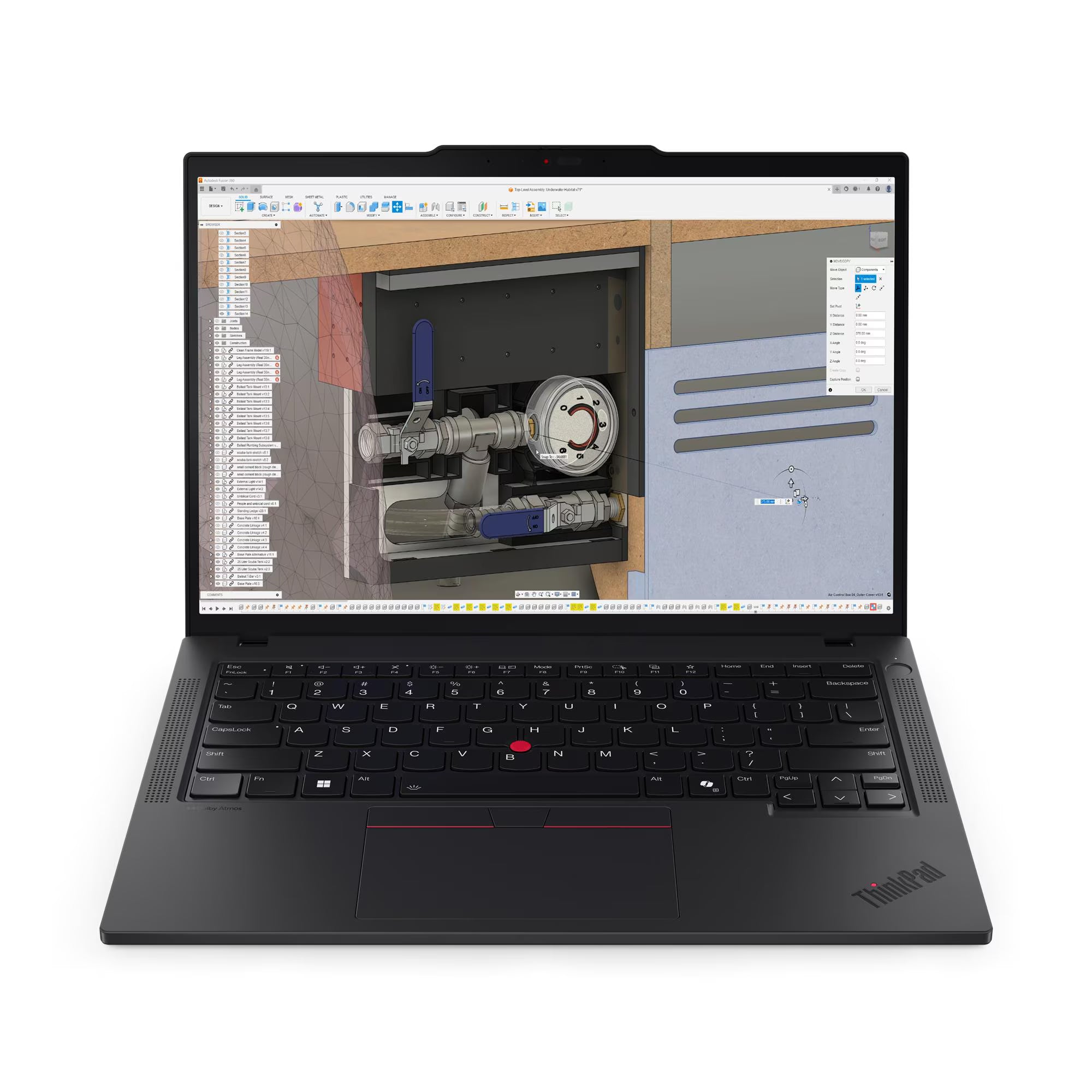 Laptop displaying a 3D model on a white background