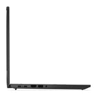 Side view of a black laptop on a white background