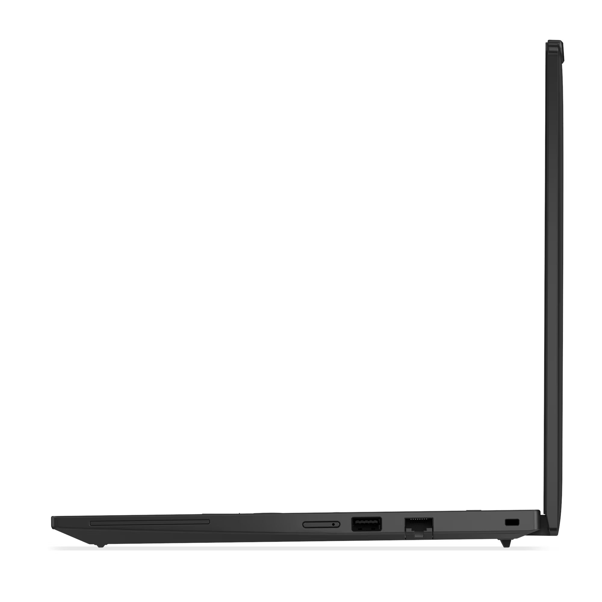 Side view of a black laptop on a white background