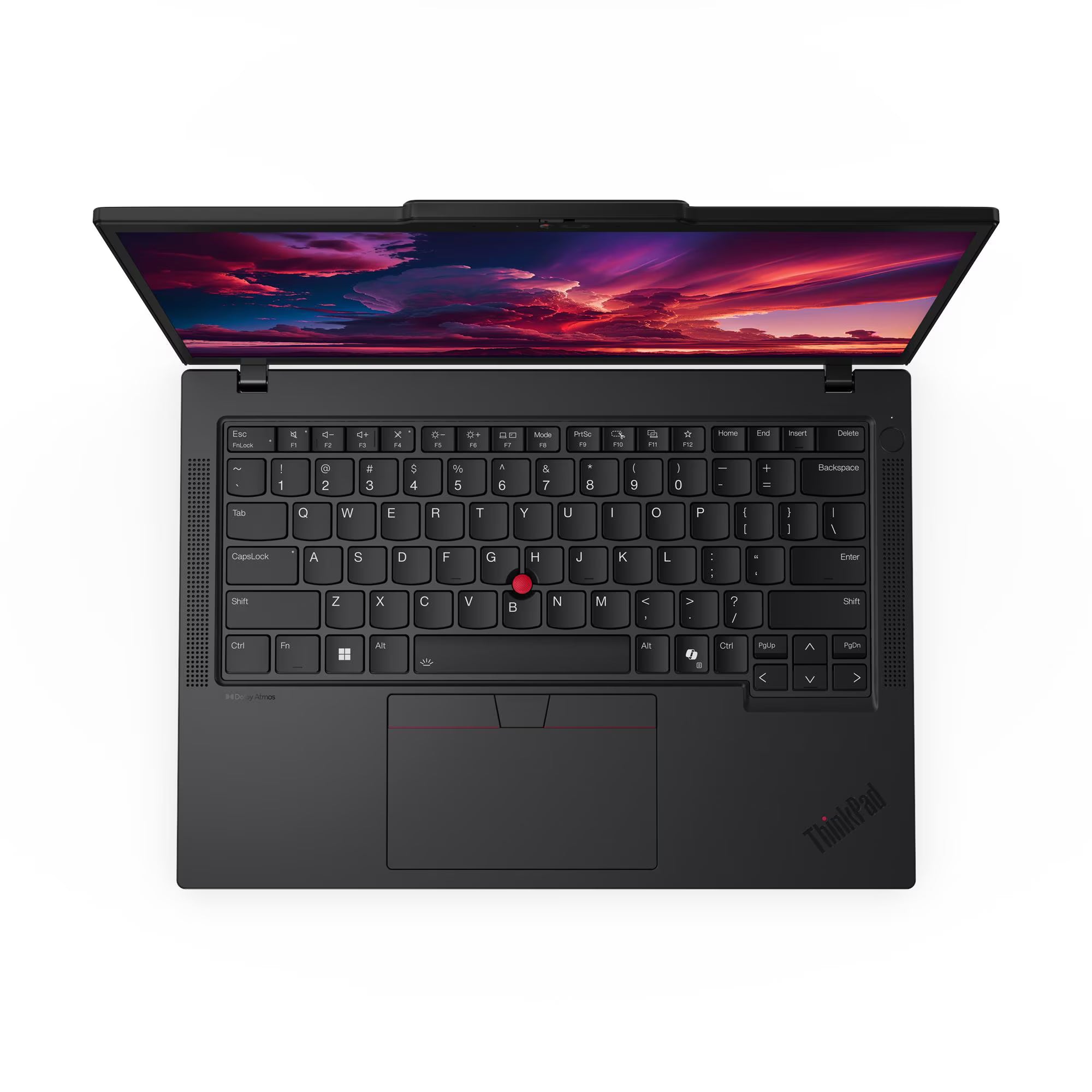 Black ThinkPad laptop with a colorful display on a white background