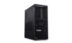 Black computer tower with Lenovo ThinkStation logo on a white background