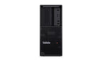 Black computer tower with ThinkStation logo on a white background