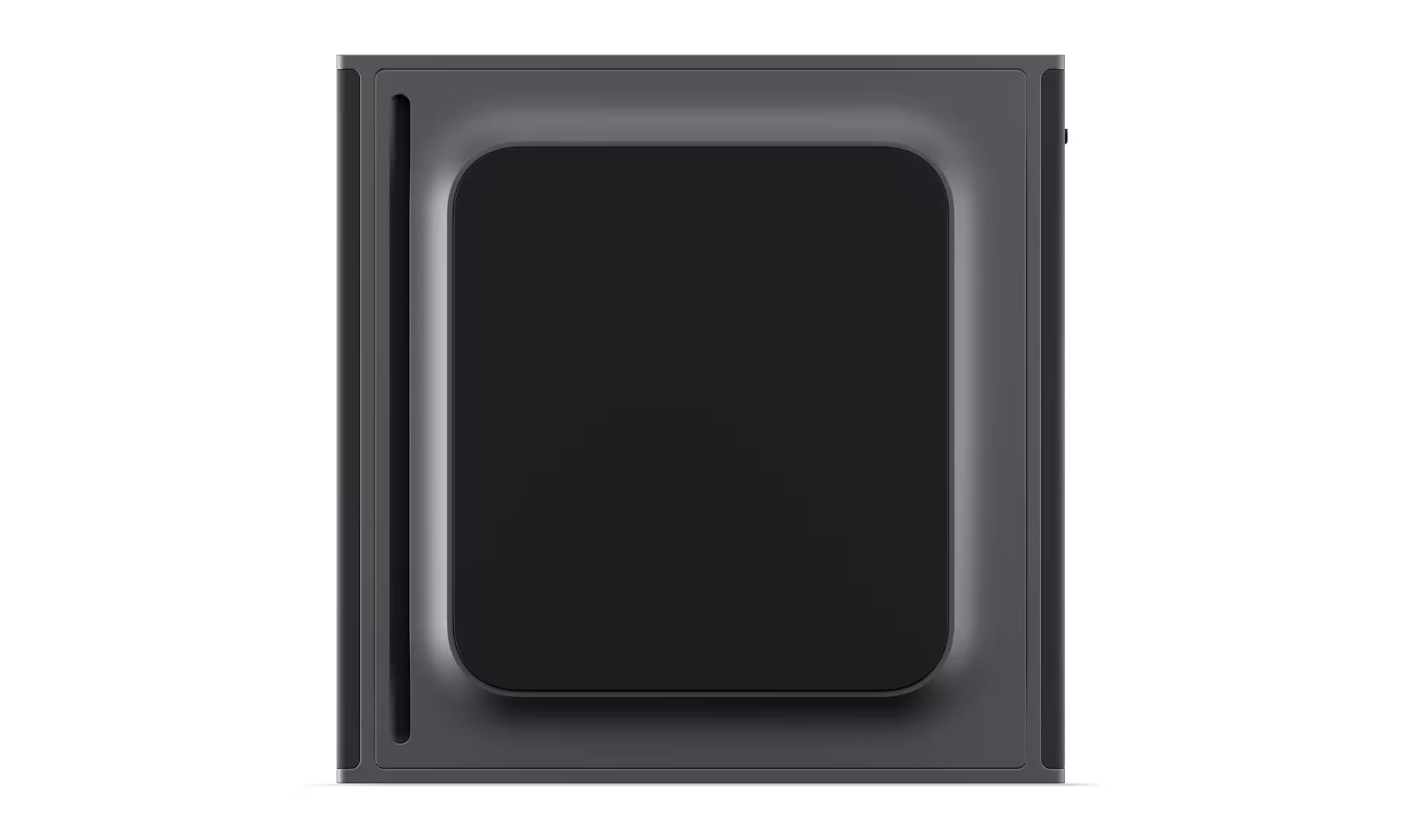 A dark gray square electronic device with a large black rectangular panel in the center, shown on a plain white background.