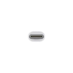 A close-up of a USB-C connector port on a white device, centered on a solid white background.