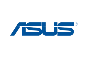 Asus logo in blue on a white background