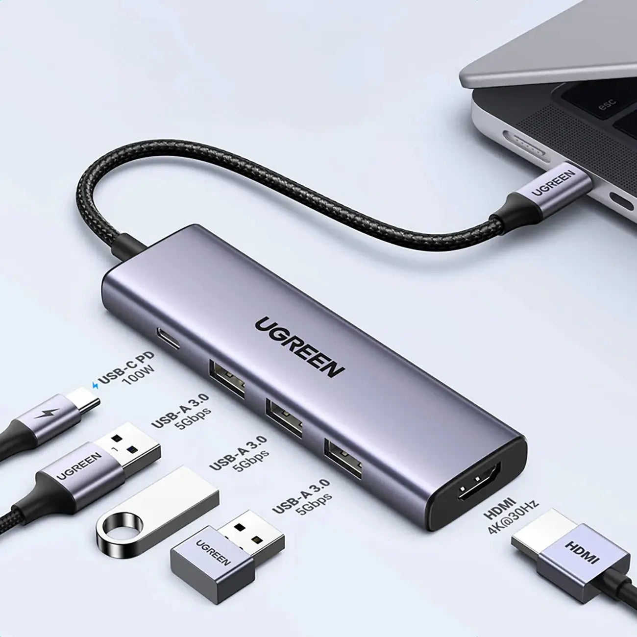 UGREEN 5-in-1 USB-C Multiport Dock 4K@60Hz HDMI 100W Power Delivery 3x USB-A 3.0 MacBook Pro iPad Pro Surface XPS ThinkPad 15597