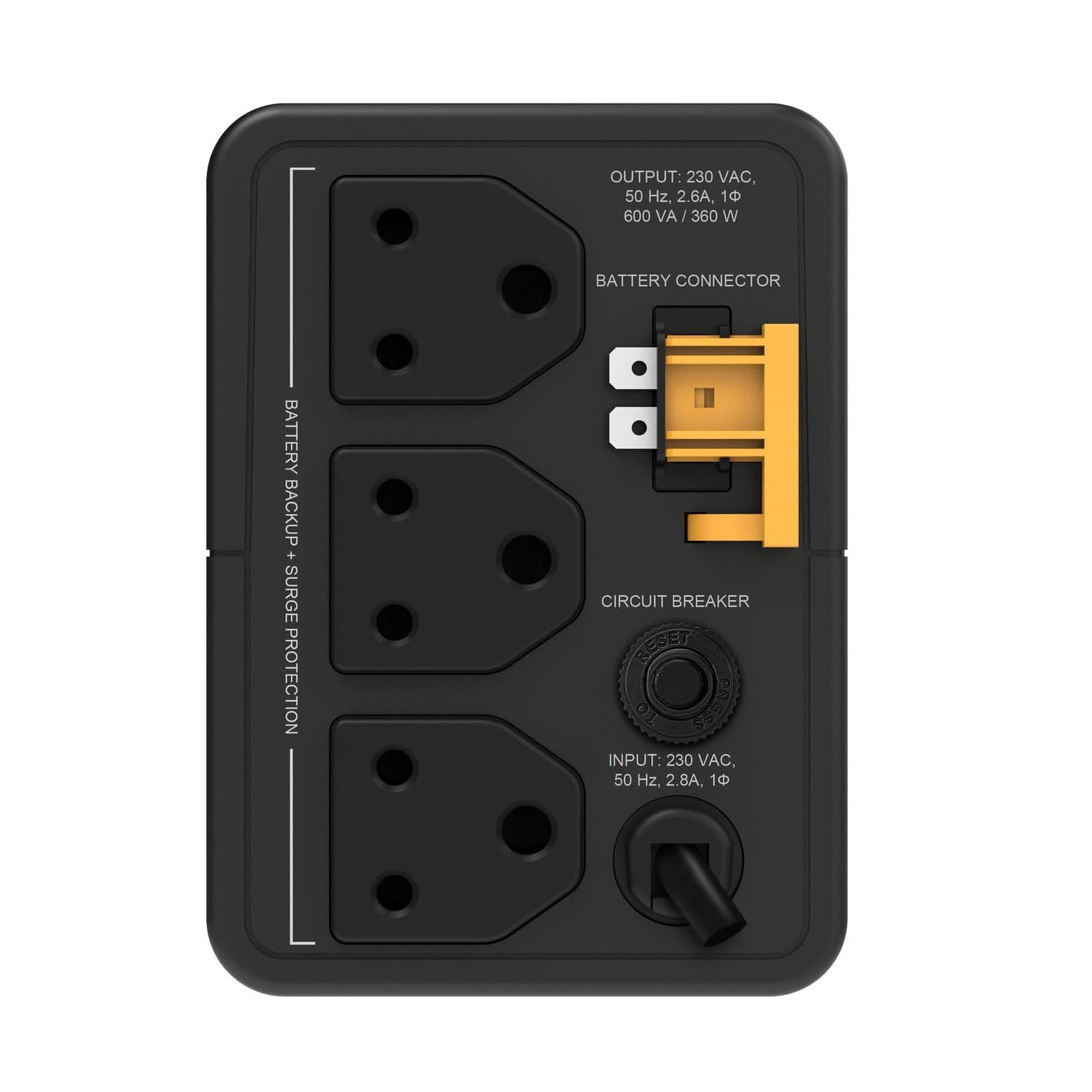 APC Back-UPS BX600I-IN 600VA/360W UPS | 230V | 3 India 3-Pin 6A Outlets | Automatic Voltage Regulation (AVR) | Generator Compatible | User Replaceable Battery