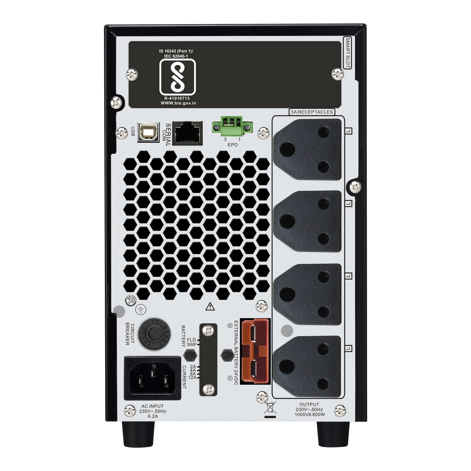 APC Smart-UPS SRC1KUXI - 1000VA/ 800W | 230V | 4x India 3-pin 6A Outlets | Visual LED and Audible Alarms | External battery | Energy Efficient | 2 years Warranty