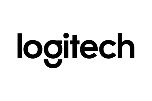 Logitech logo in black on a white background