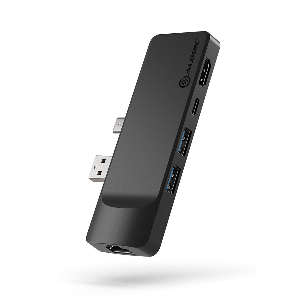 Surface Pro 7 Portable Hub 5-in-1 Ð HDMI (4K@60Hz), 1 x Gigabit Ethernet, 2 x USB-A (5G), 1 x USB-C with Data (5G) & Power Delivery (100W) Ð Black