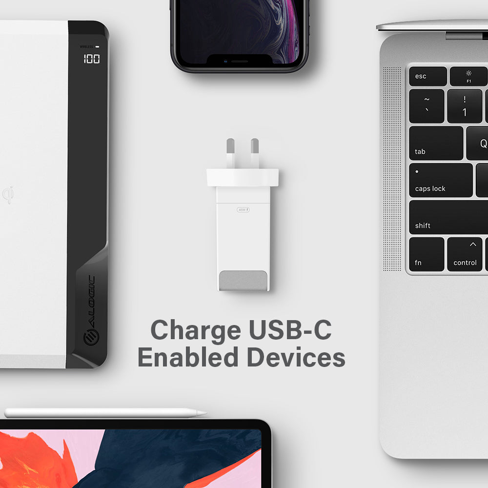 USB-C Laptop/Macbook Wall Charger 45W with Power Delivery & USB-A Charging Ports Ð Travel Edition with AU, EU, UK, US Plugs