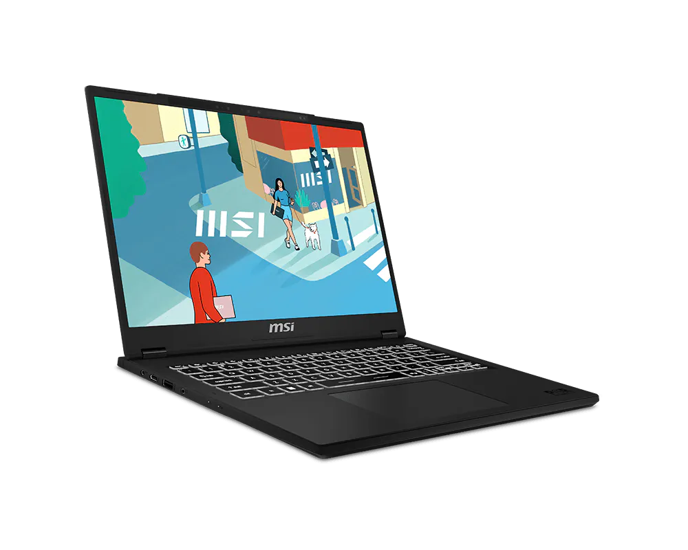 Black MSI laptop on a white background