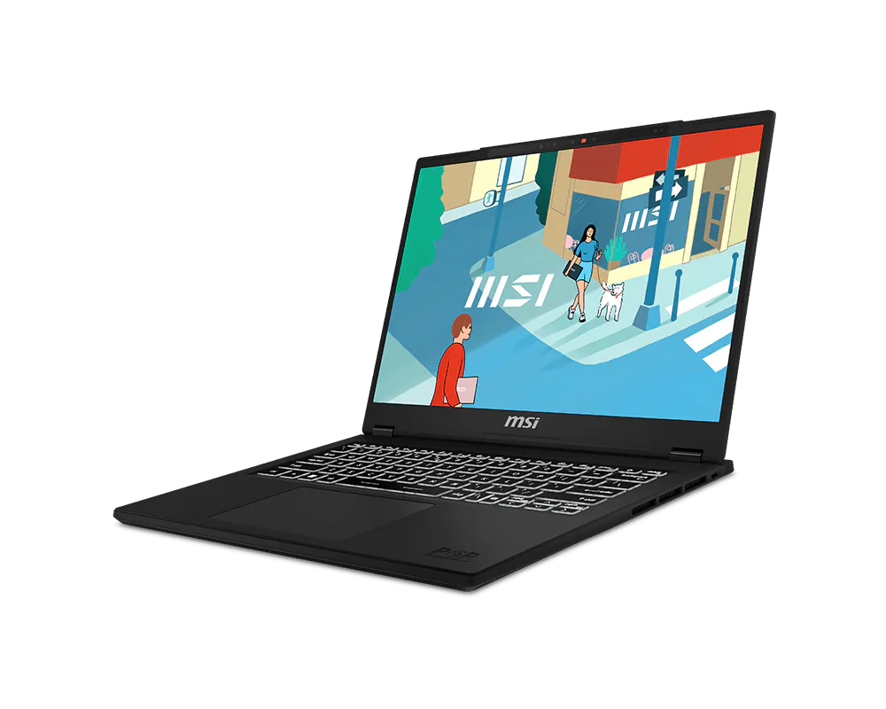 Black MSI laptop on a white background