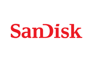 SanDisk logo in red on a white background