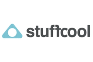 Logo of 'stuffcool' with a blue triangle on a white background