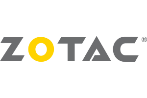 ZOTAC logo with a yellow dot on a white background
